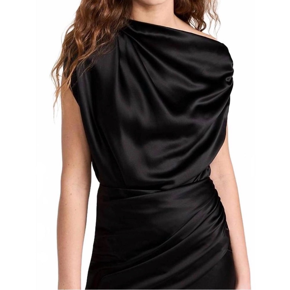The Sei Draped one-shoulder silk top in Black